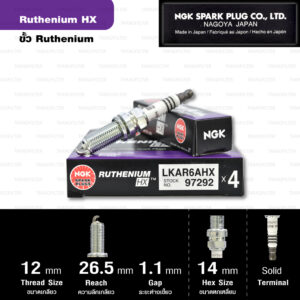 NGK หัวเทียน Ruthenium HX ขั้ว Ruthenium LKAR6AHX ( ใช้อัพเกรด DILKAR6A11 / FXE20HR11 / SC20HR11 / PLZKAR6A-11 ) - Made in Japan